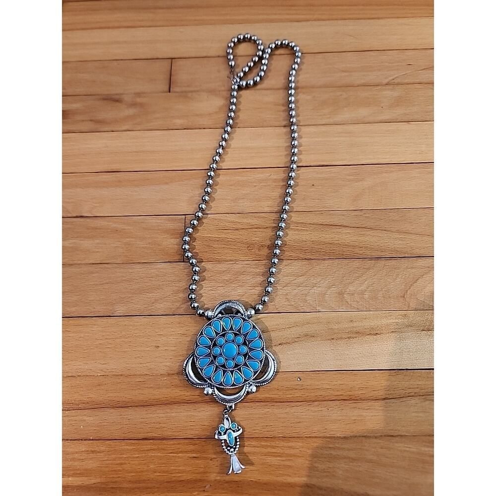 Southwestern TURQUOISE MULTI STONE CLUSTER Pendant NECKLACE Silver Color